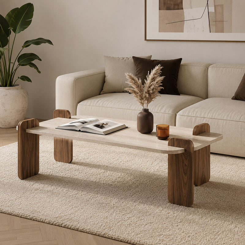 Table basse rectangulaire effet travertin beige 120cm - SITA