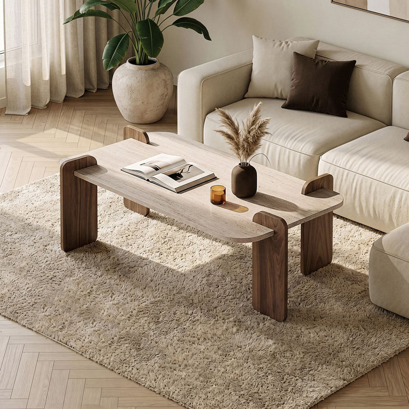 Table basse rectangulaire effet travertin beige 120cm - SITA