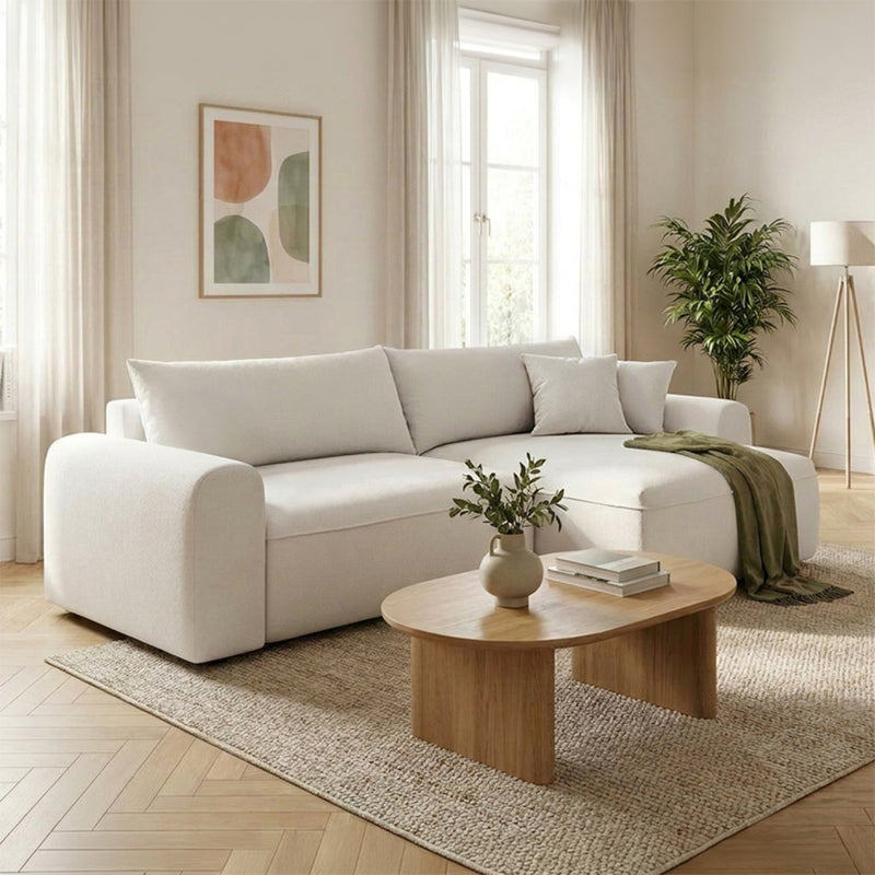 Canapé d’angle 4 places avec coffre de rangement beige BELAIR