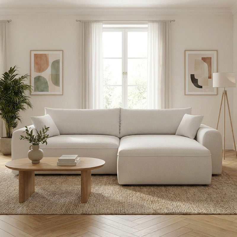 Canapé d’angle 4 places avec coffre de rangement beige BELAIR