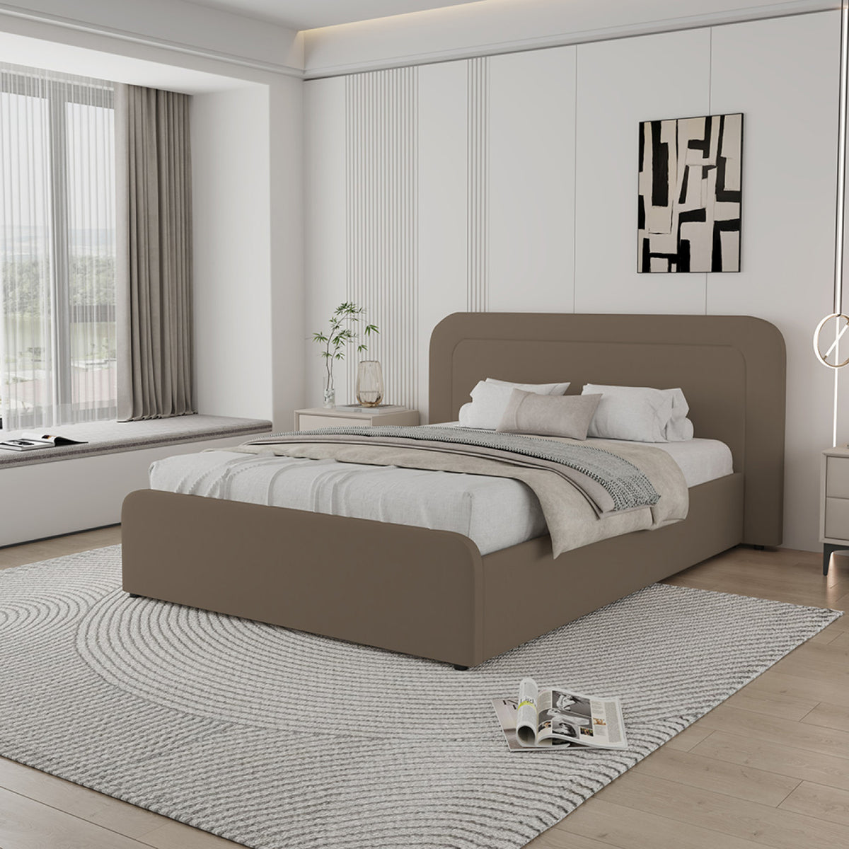 Lit avec coffre de rangement 160x200cm en velours marron BOISE