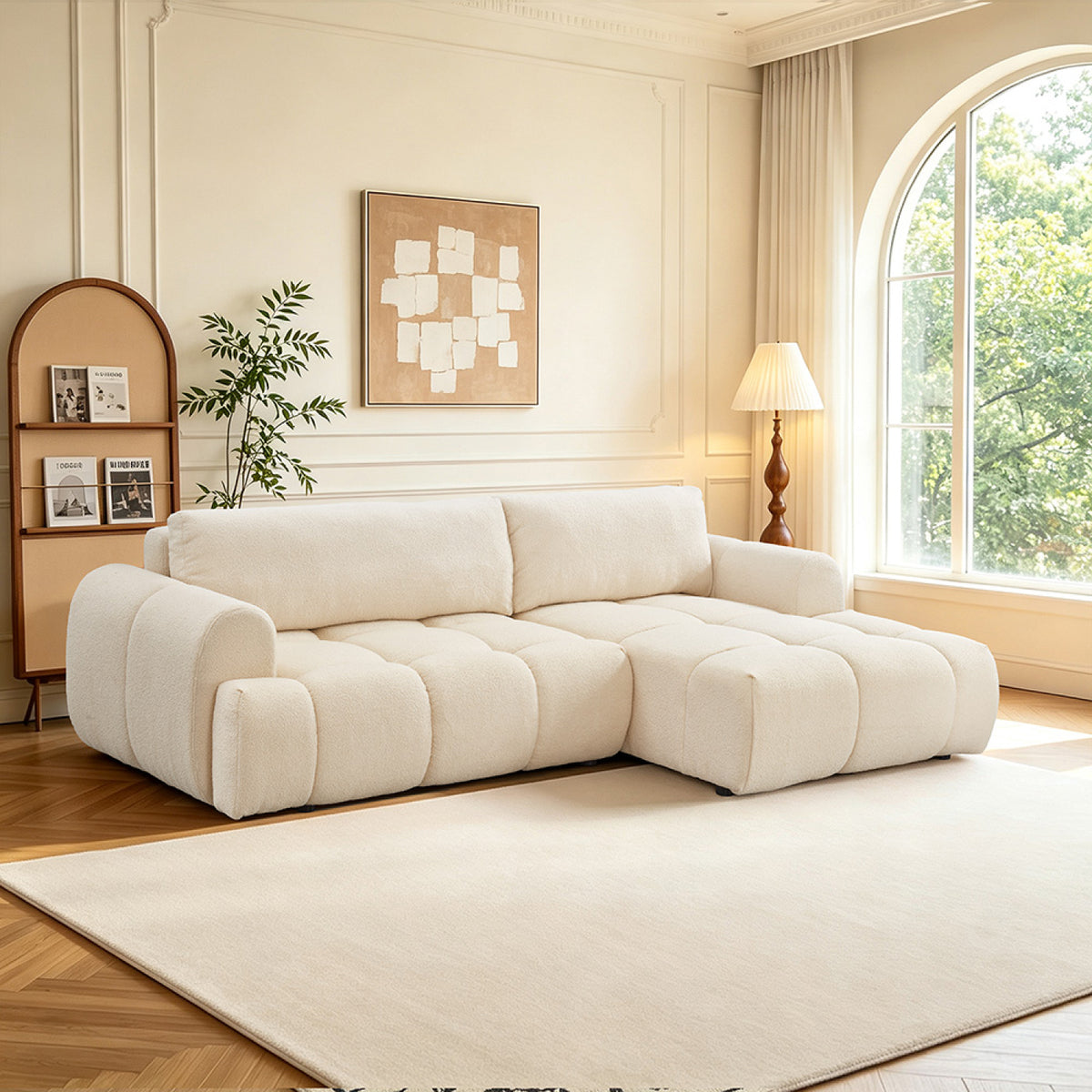 Canapé nuage convertible 4 places en tissu bouclette beige PALMS