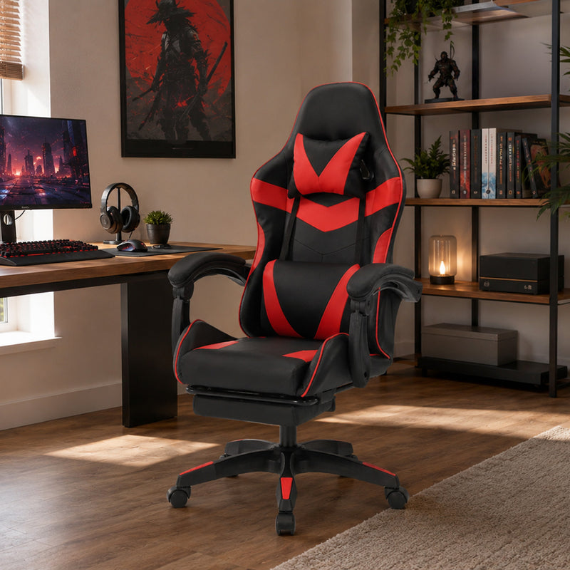 Chaise gaming de bureau ergonomique inclinable noir et rouge AKRON