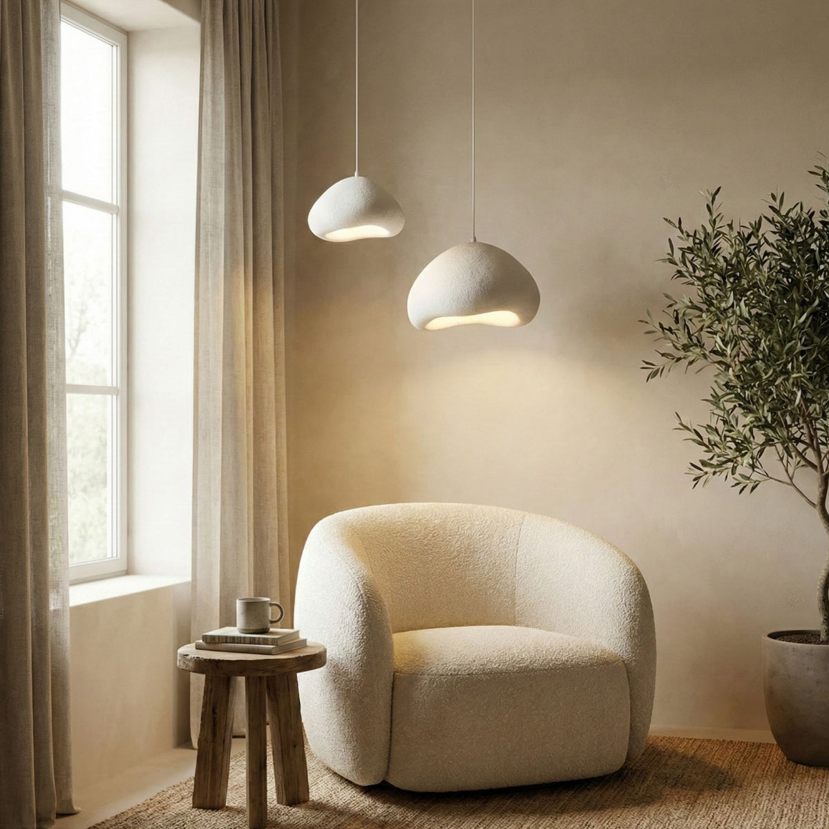 Luminaire design 2 suspensions en fibre de verre blanc