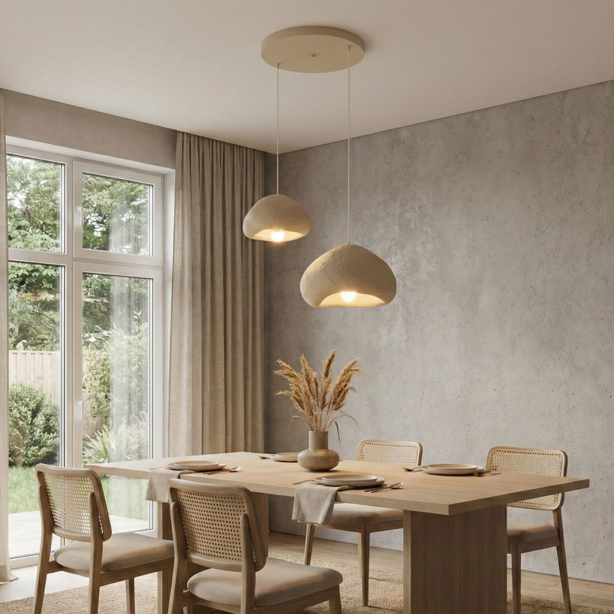 Luminaire design 2 suspensions en fibre de verre beige