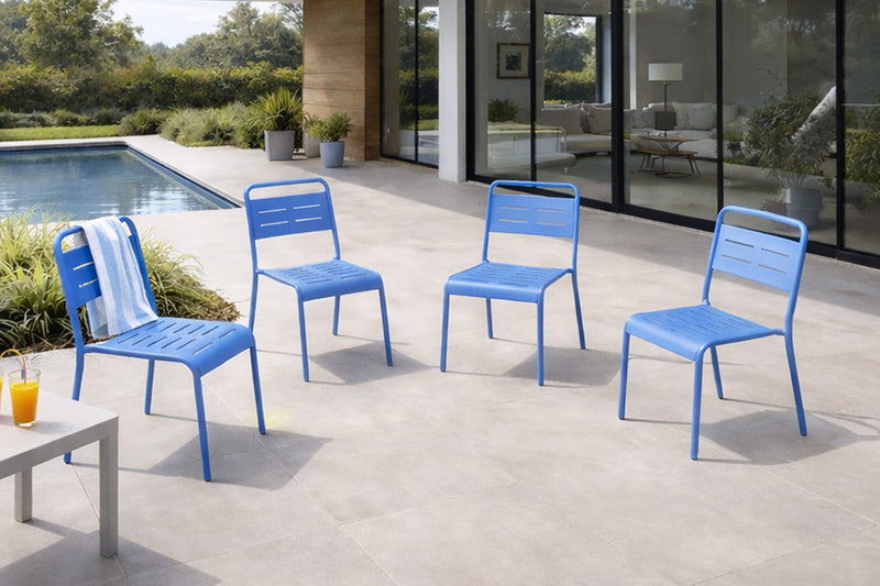 4 chaises acier bleu