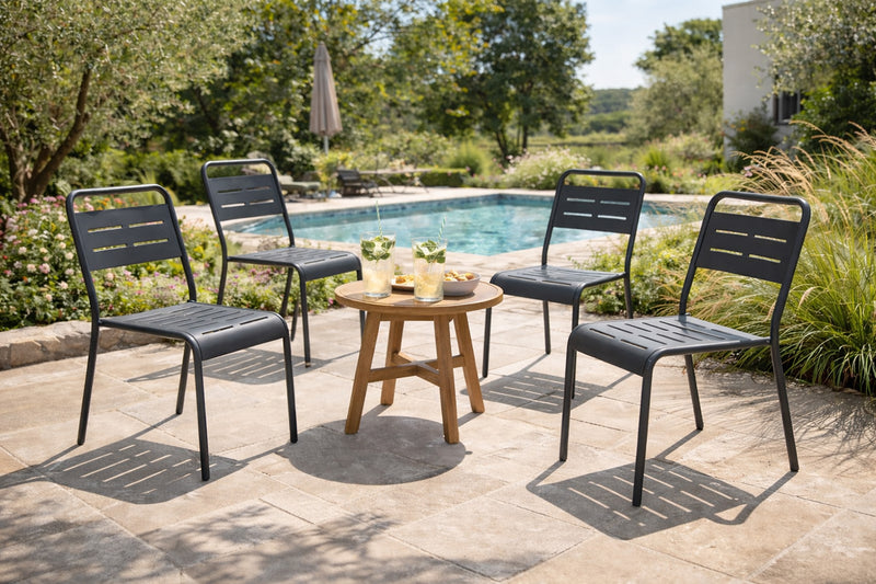 4 chaises acier gris foncé