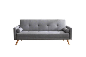 Canapé de style scandinave convertible 3 places gris clair wooden fond blanc face concept usine