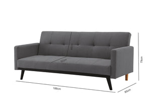 Canape Leon tissu gris 3 places surpique avec boutons