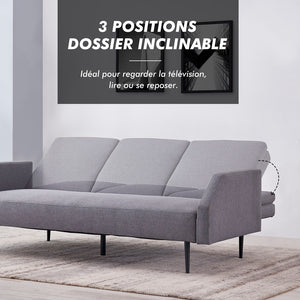 Canapé convertible gris avec dossier inclinable
