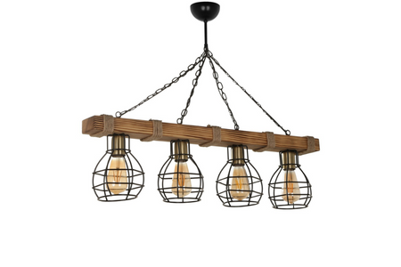 suspension 4 lampes filaire chaînes bois et métal lou fond blanc concept usine