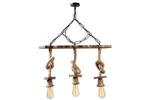 suspension filaire 3 lampes bois et cordes zya fond blanc ampoules allumées concept usine