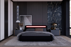 Structure de lit en simili Noir avec LED intégrés 140 x 190 cm vue de face