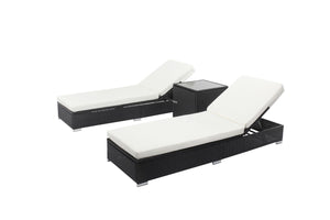 Lot de 2 bains de soleil en résine tressée noir avec matelas blanc
