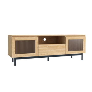 Meuble TV Prague en bois avec portes en verre flûté - fond blanc 2