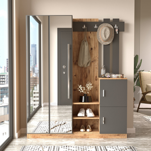 Meuble d'entrée Anka bois et anthracite avec miroirs