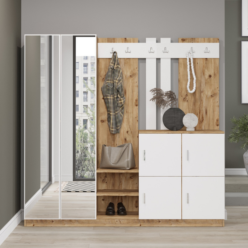 Meuble d'entrée Anka double portes blanc et bois