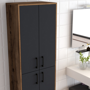 Meuble colonne de rangements Yanka bois et gris