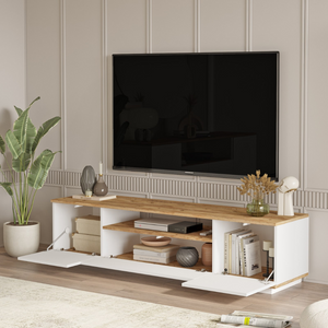 Rangements ouverts meuble TV Tyro bois et blanc