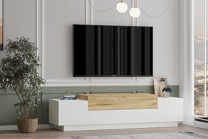 Meuble Tv design bois et blanc avec rangements