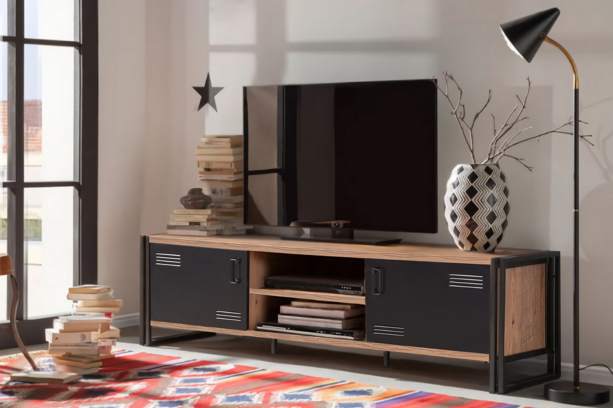 Meuble tv industriel avec placards Skarm