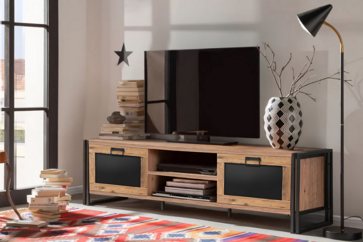 Meuble TV industriel Syn bois et noir