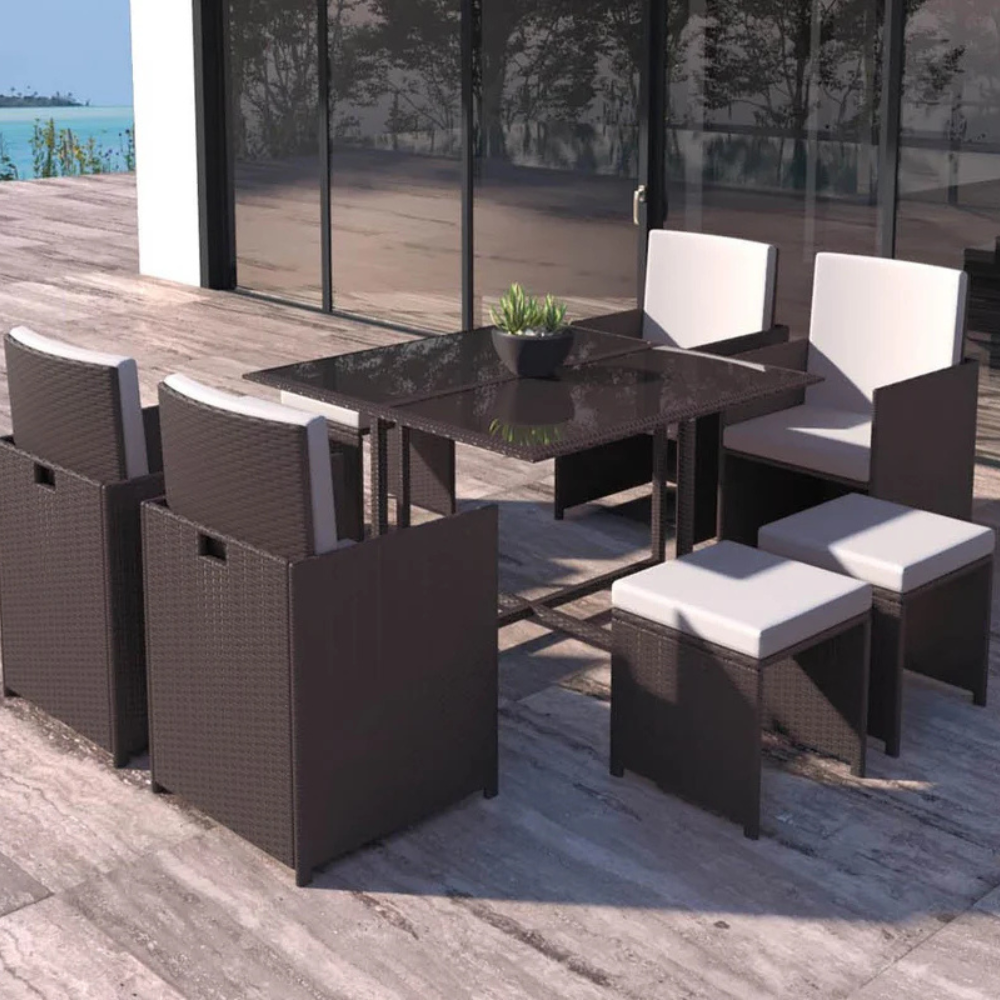 Salon de jardin encastrable 8 places marron et blanc