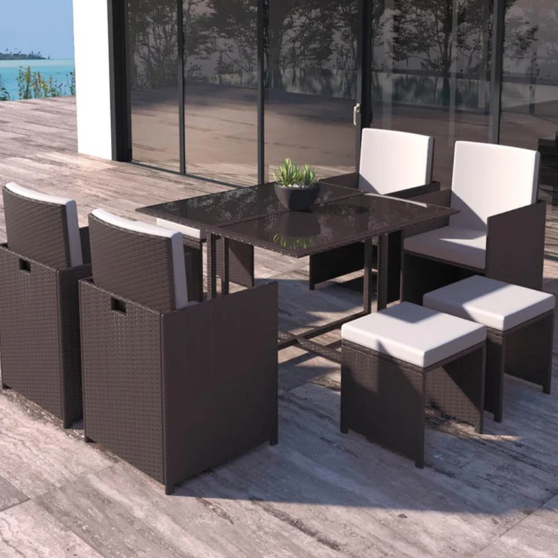 Salon de jardin encastrable 8 places marron et blanc