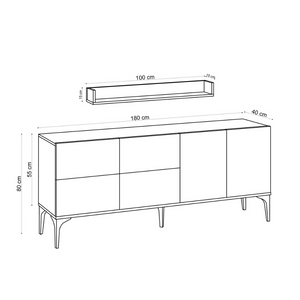 buffet( 180 cm 6 portes et étagère murale travertin aura dimensions concept usine