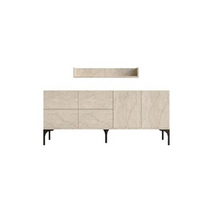 buffet 180 cm 6 portes et étagère murale travertin aura fond blanc concept usine