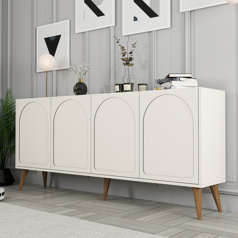 Buffet 4 portes design arrondi crème 180x81cm Lister vue de 3/4
