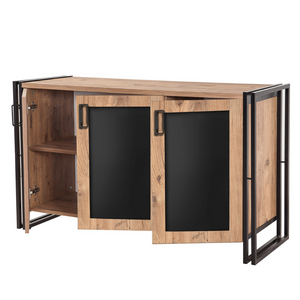buffet industriel bois et noir erna fond blanc portes ouvertes