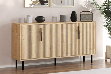 Buffet cannelé 4 portes aspect bois 150x75cm Ciaro photo d'ambiance