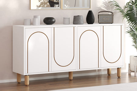 Buffet 4 portes blanc design graphique 150x73cm Viret photo d'ambiance