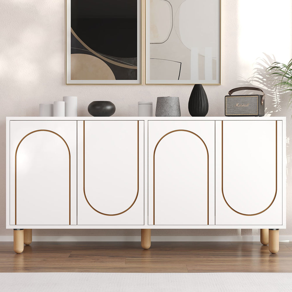 Buffet 4 portes blanc design graphique 150x73cm Viret vue de face