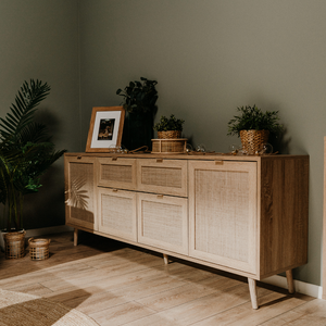 Buffet avec tiroirs et placards en bois et cannage Tivat