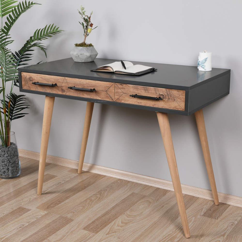 bureau 3 tiroirs bois et noir virrat ambiance 3 quarts concept usine