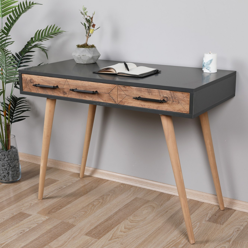 bureau 3 tiroirs bois et noir virrat ambiance 3 quarts concept usine