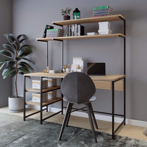 bureau étagères bois et noir forssa ambiance 3 quarts concept usine