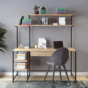 bureau étagères bois et noir forssa ambiance vue de face concept usine