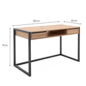 Bureau industriel 2 tiroirs en bois Kotor fond blanc dimensions Concept Usine
