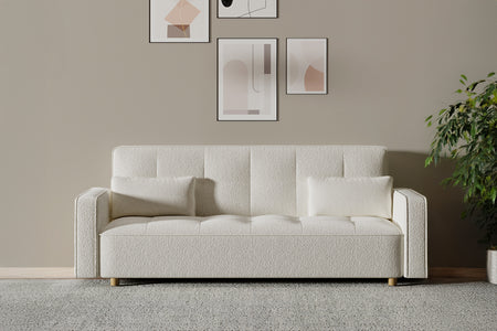 Canapé scandinave convertible 3 places en tissu bouclette blanc Copenhague photo d'ambiance