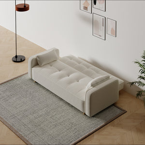 Canapé scandinave convertible 3 places en tissu bouclette blanc Copenhague forme ouverte