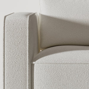 Canapé scandinave convertible 3 places en tissu bouclette blanc Copenhague zoom sur le tissu bouclette