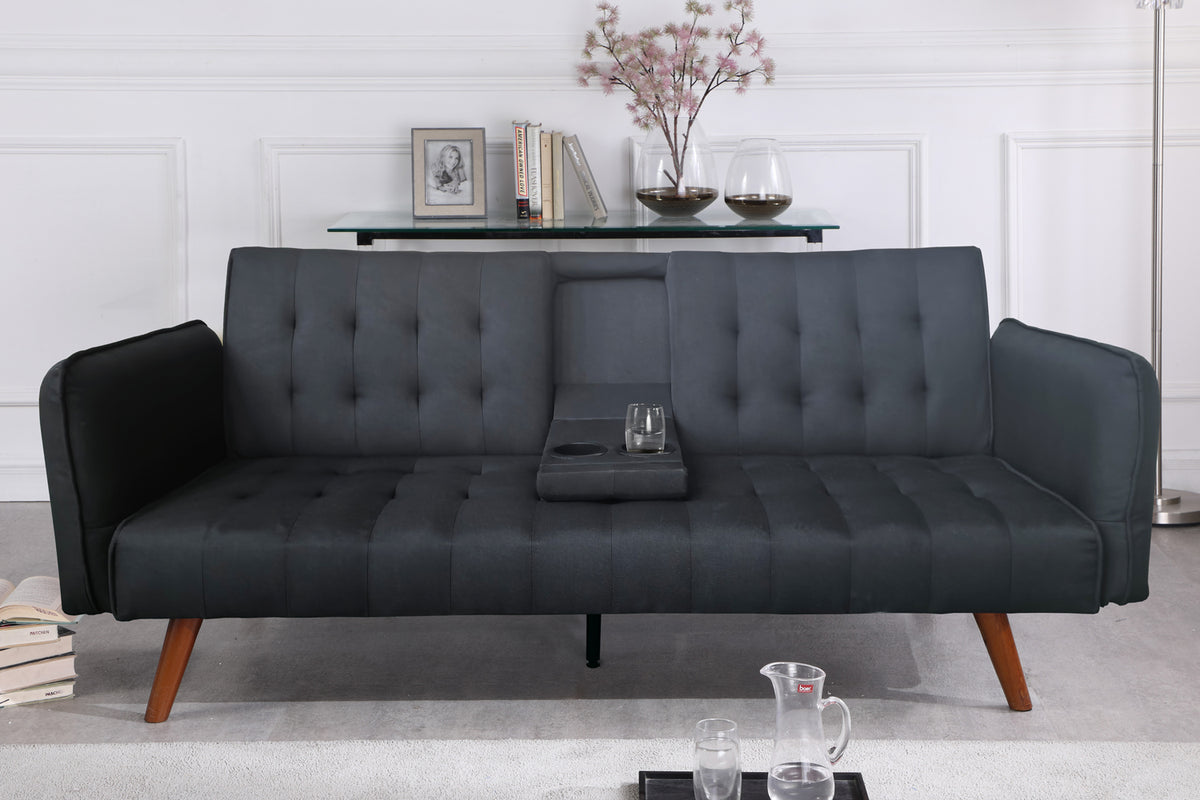 Canapé 3 places couchage avec tablette centrale rabattable noir Inverness photo d'ambiance