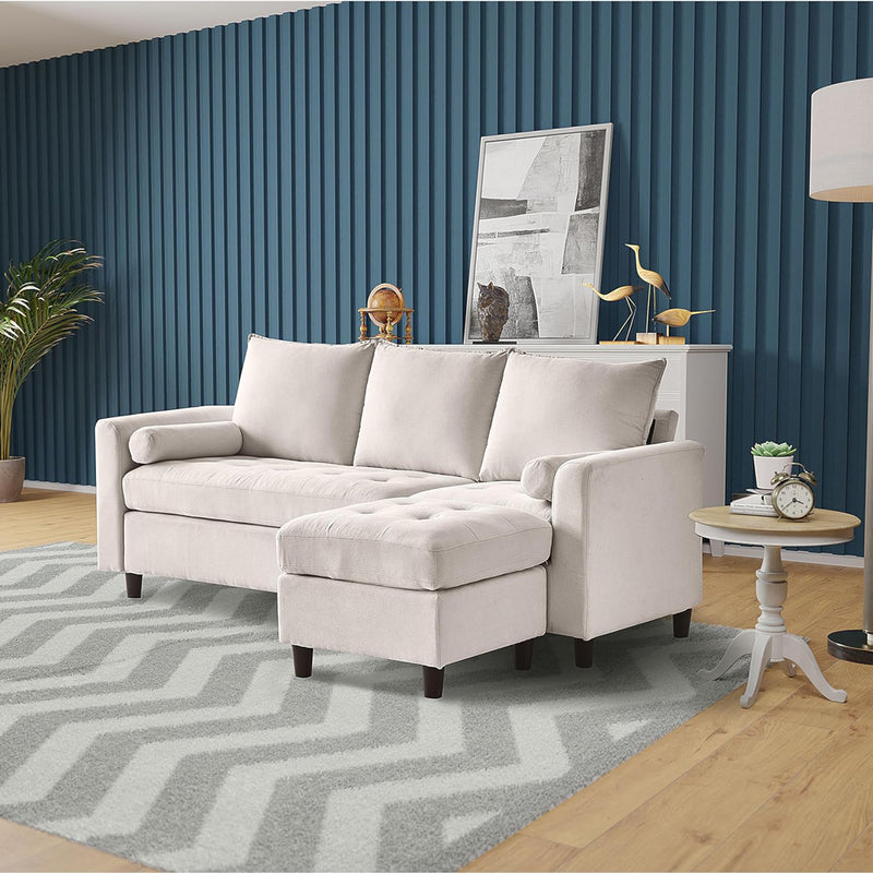 Canapé 3 places en velours avec pouf beige Coventry de 3/4