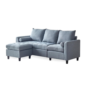 Canapé 3 places en velours avec pouf gris clair Coventry sur fond blanc de 3/4