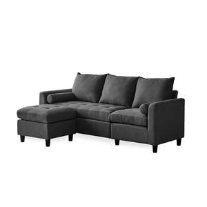 Canapé 3 places en velours avec pouf gris foncé Coventry sur fond blanc de 3/4