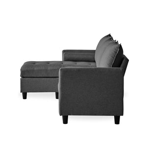 Canapé 3 places en velours avec pouf gris foncé Coventry sur fond blanc de profil