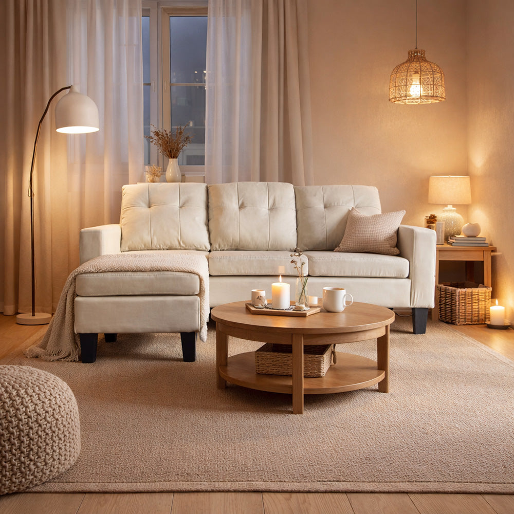 Canapé d'angle 2/3 places en tissu beige BELFAST